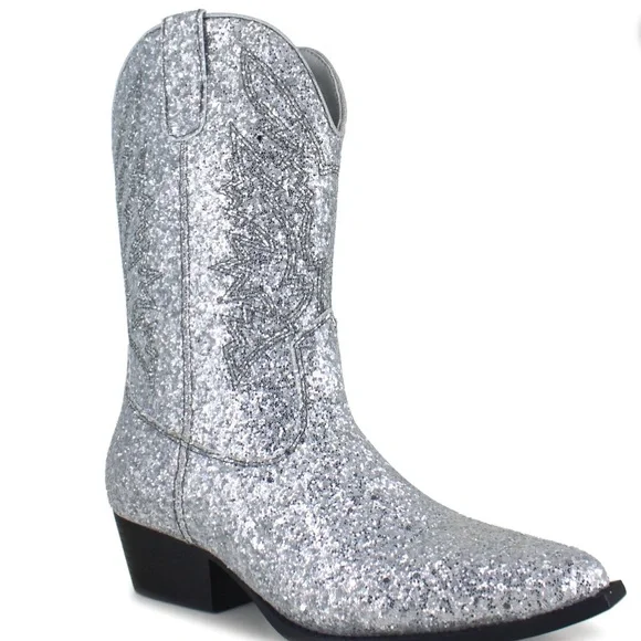 Silver Glitter Cowboy Boots - Picture 4 of 5